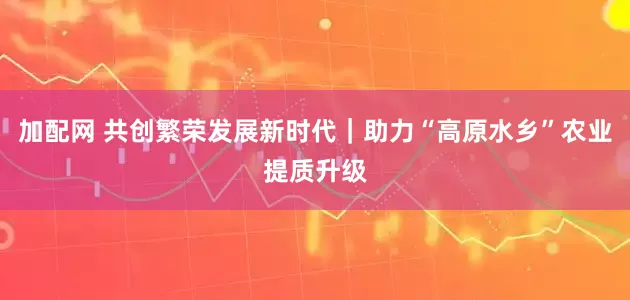 加配网 共创繁荣发展新时代｜助力“高原水乡”农业提质升级